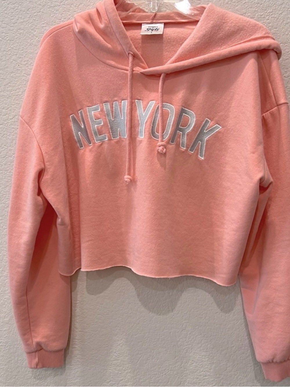 Cropped Crewneck Hoodie Sweater in Peach Pink - New York Graphic